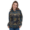 Gold Blue Paisley Bandana Print Women's Hoodie-grizzshop