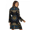 Gold Blue Paisley Bandana Print Women's Robe-grizzshop