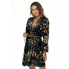 Gold Blue Paisley Bandana Print Women's Robe-grizzshop