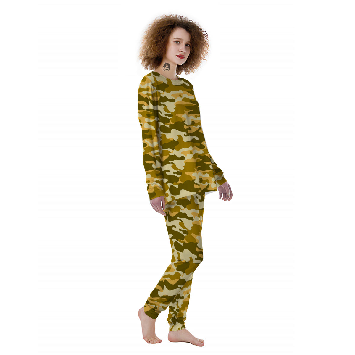 Gold Camo And Camouflage Print Women's Pajamas-grizzshop