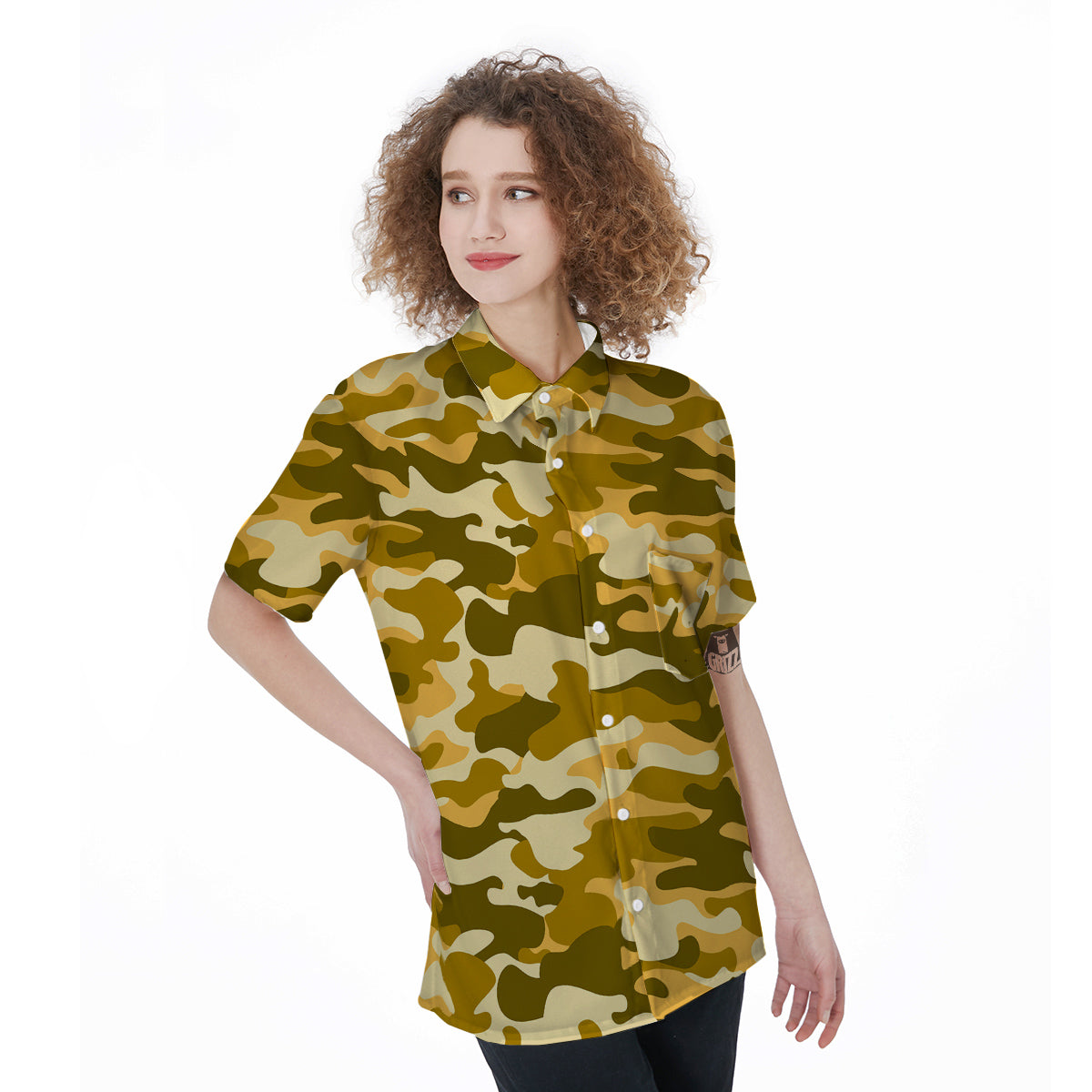 Gold Camo And Camouflage Print Women's Short Sleeve Shirts-grizzshop