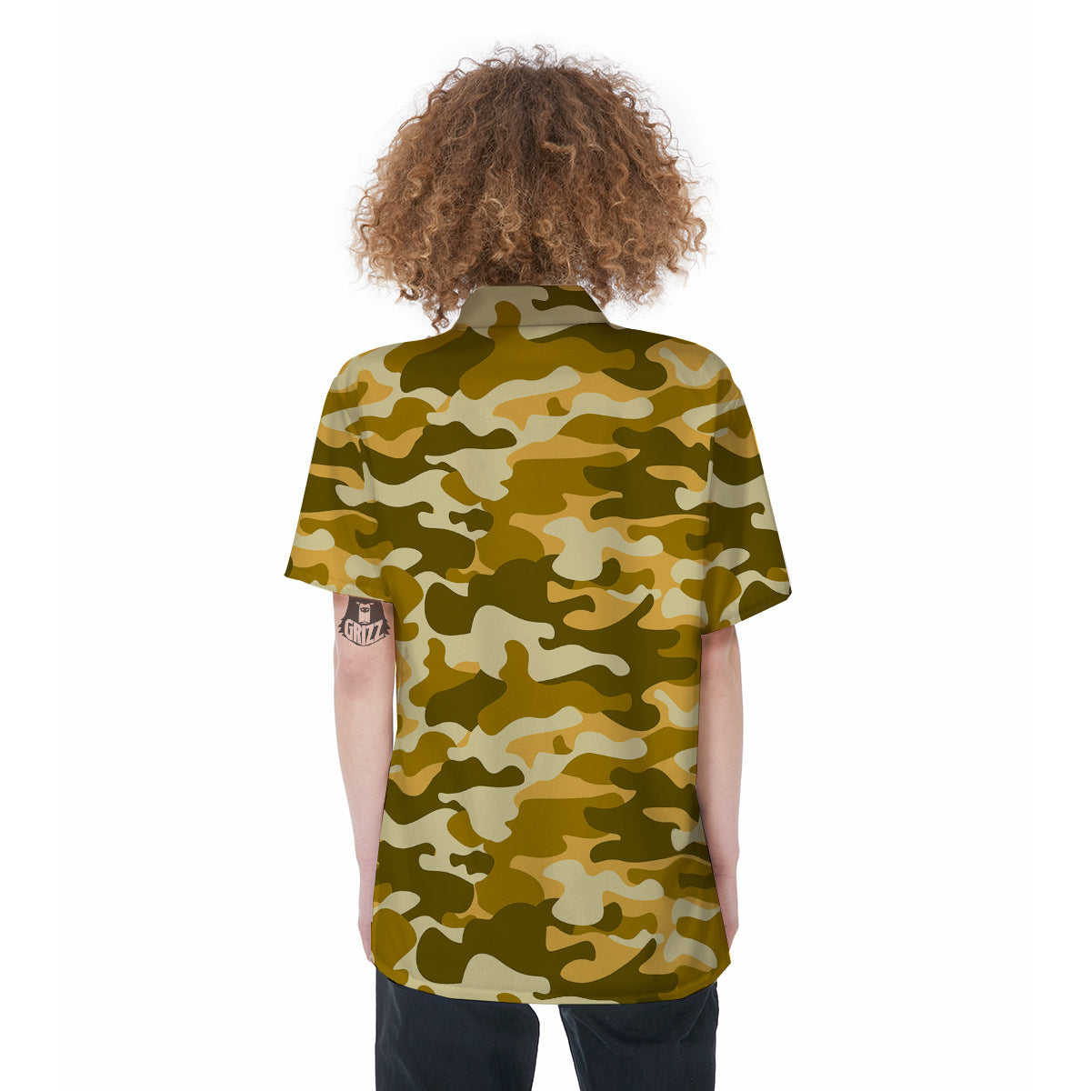 Gold Camo And Camouflage Print Women's Short Sleeve Shirts-grizzshop