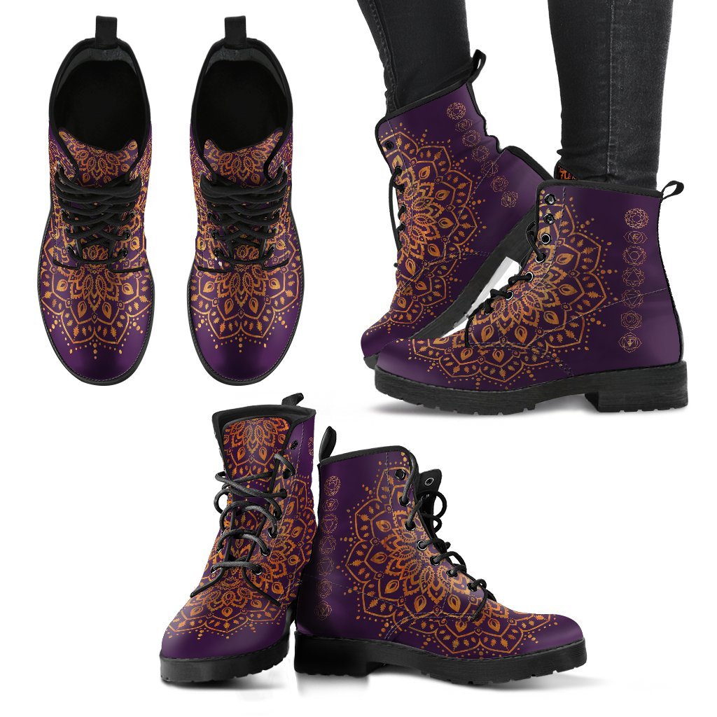 Gold Chakra Mandala Women's Leather Boots-grizzshop