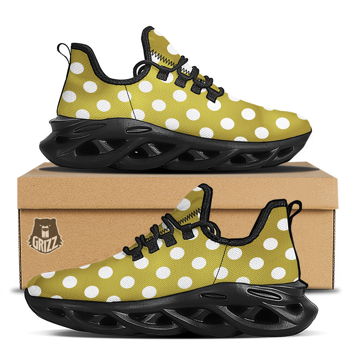 Gold Color Polka Dot Print Pattern Black Running Shoes-grizzshop