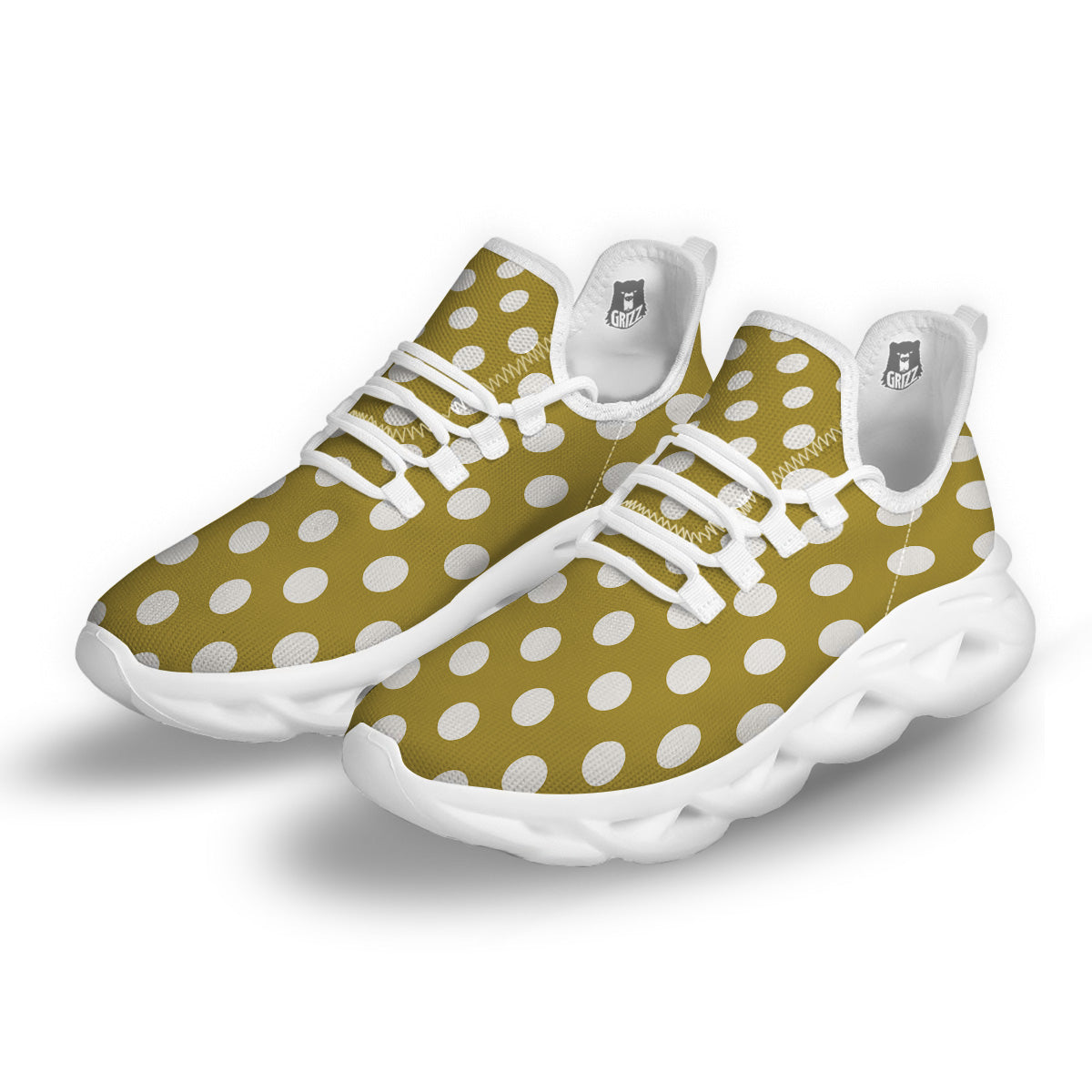 Gold Color Polka Dot Print Pattern White Running Shoes-grizzshop