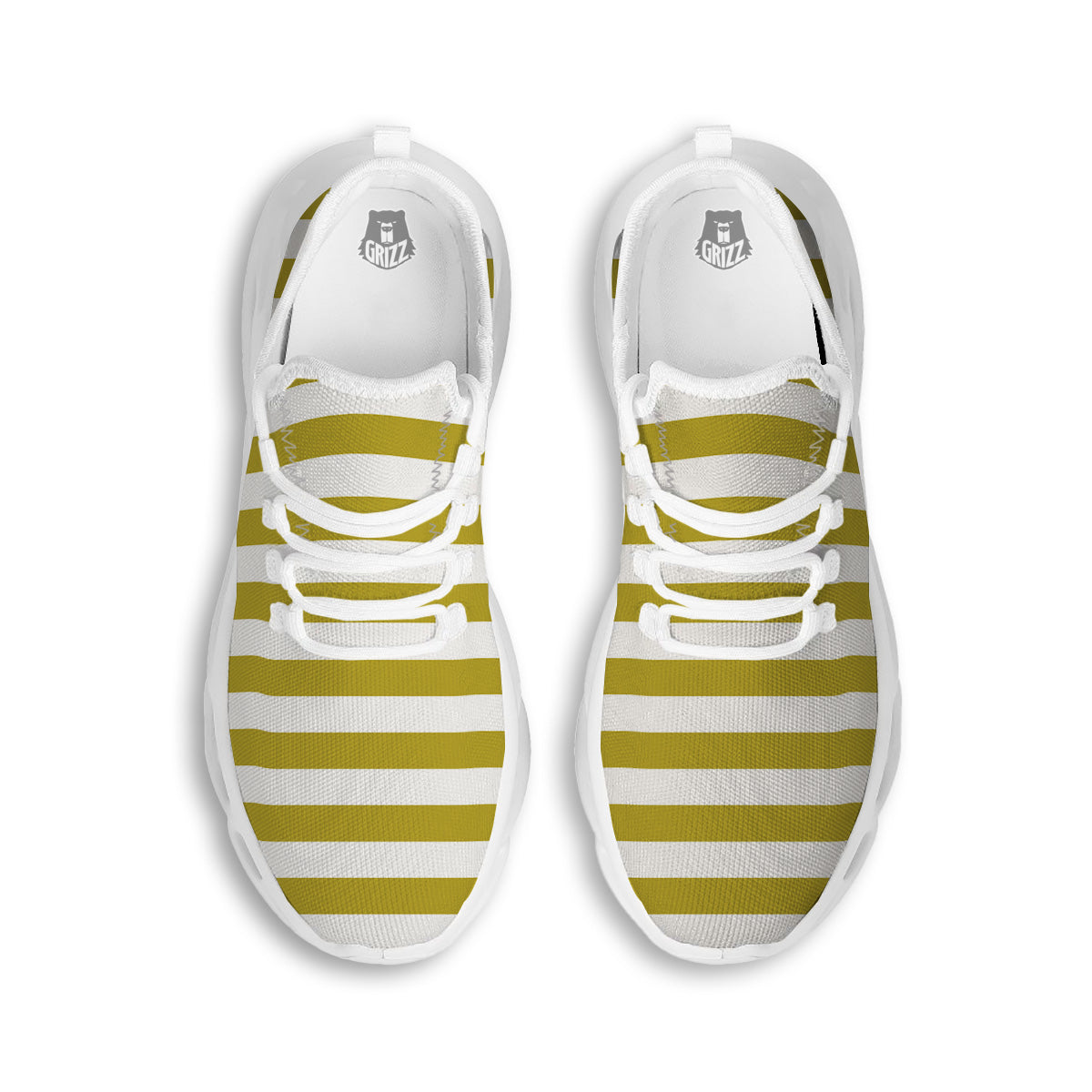 Gold Color Striped Print White Running Shoes-grizzshop