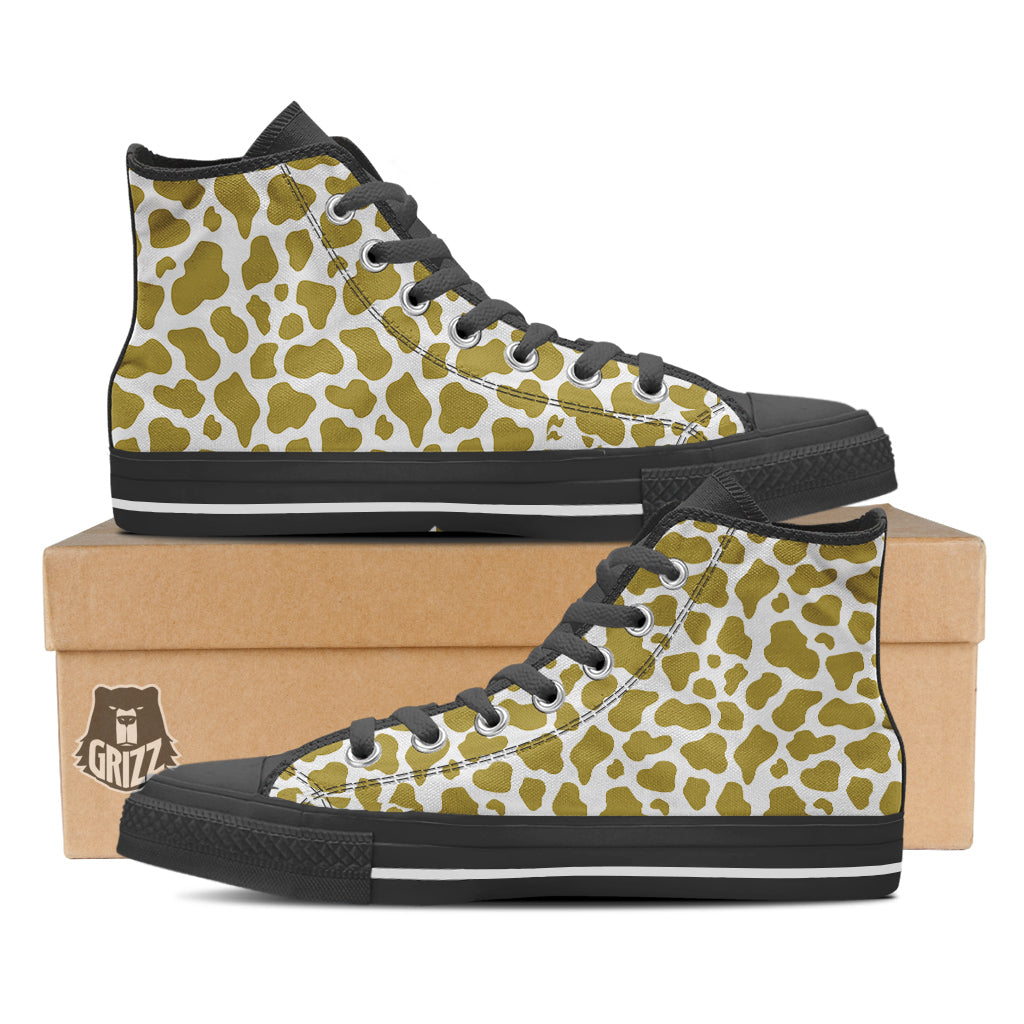 Gold Cow Print Pattern Black High Top Shoes-grizzshop
