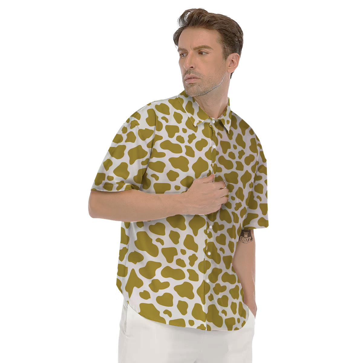 Gold Cow Print Pattern Men's Short Sleeve Shirts-grizzshop
