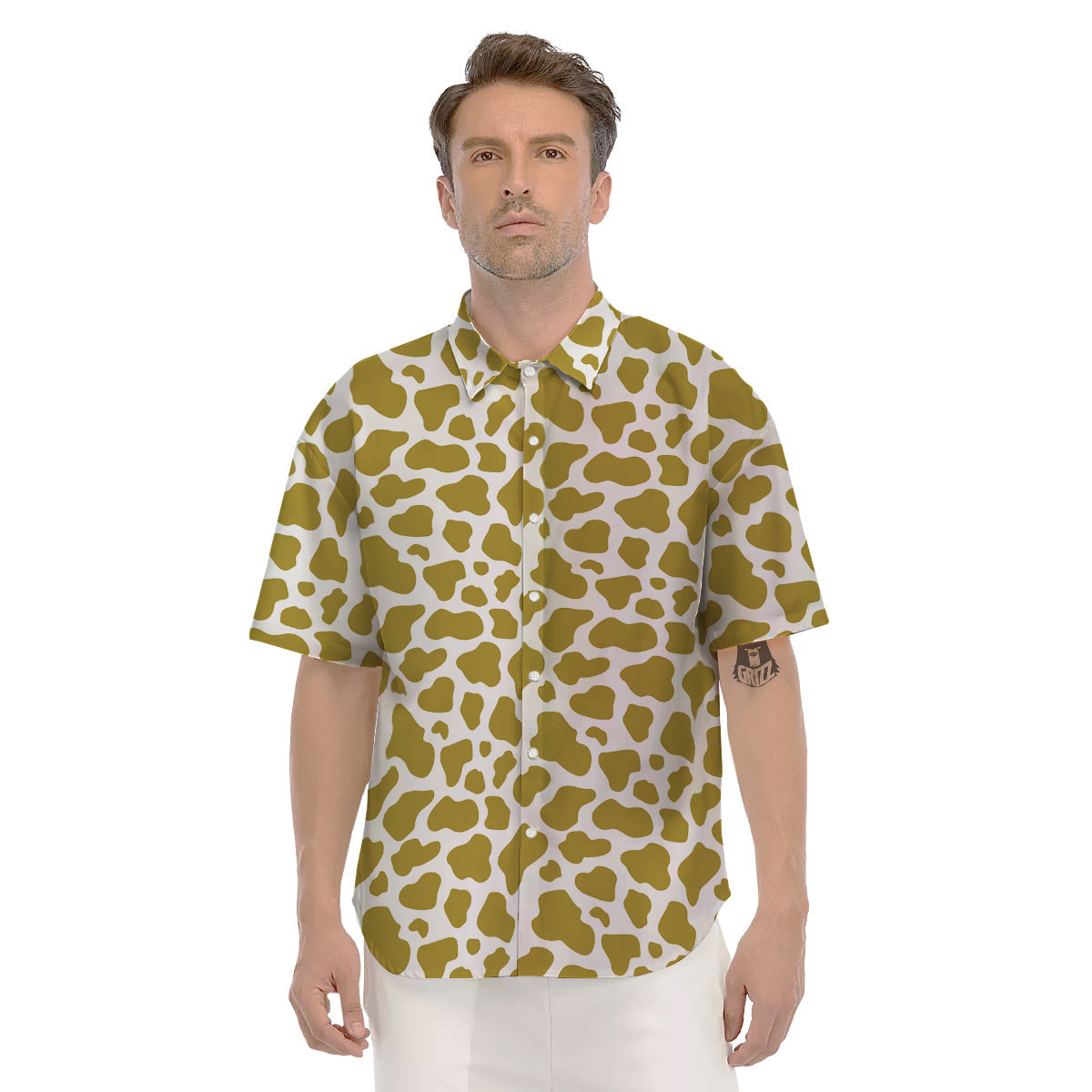 Gold Cow Print Pattern Men's Short Sleeve Shirts-grizzshop