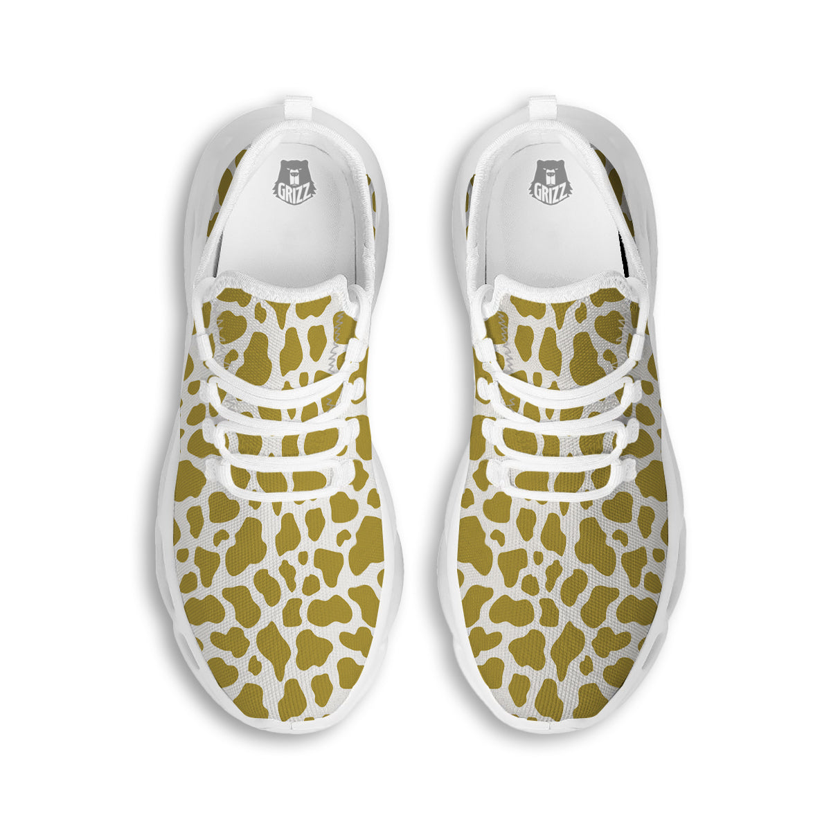 Gold Cow Print Pattern White Running Shoes-grizzshop