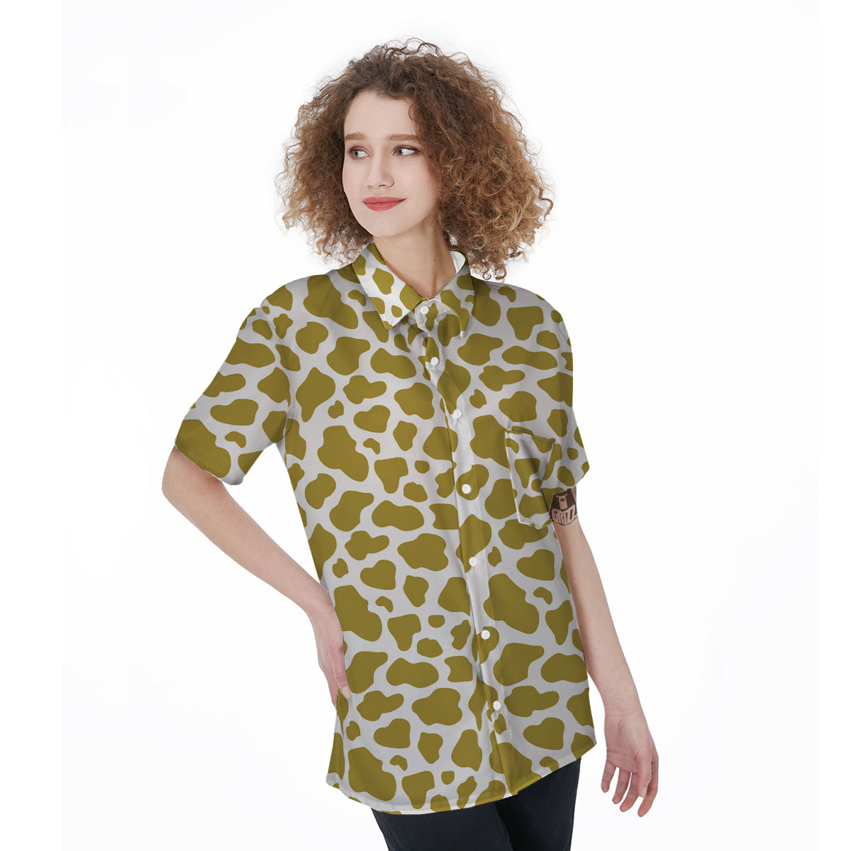 Gold Cow Print Pattern Women's Short Sleeve Shirts-grizzshop