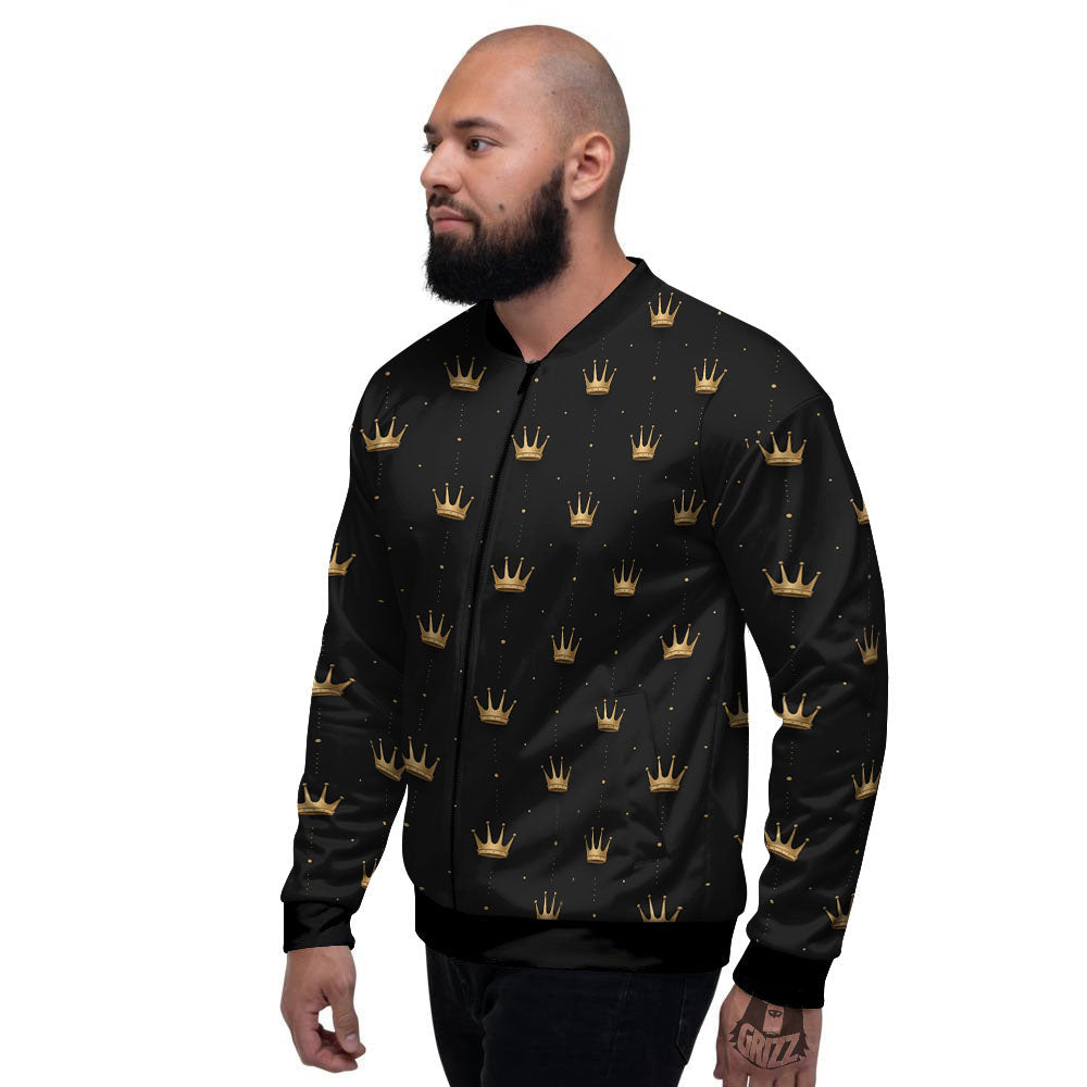 Gold Crown Print Pattern Men's Bomber Jacket-grizzshop