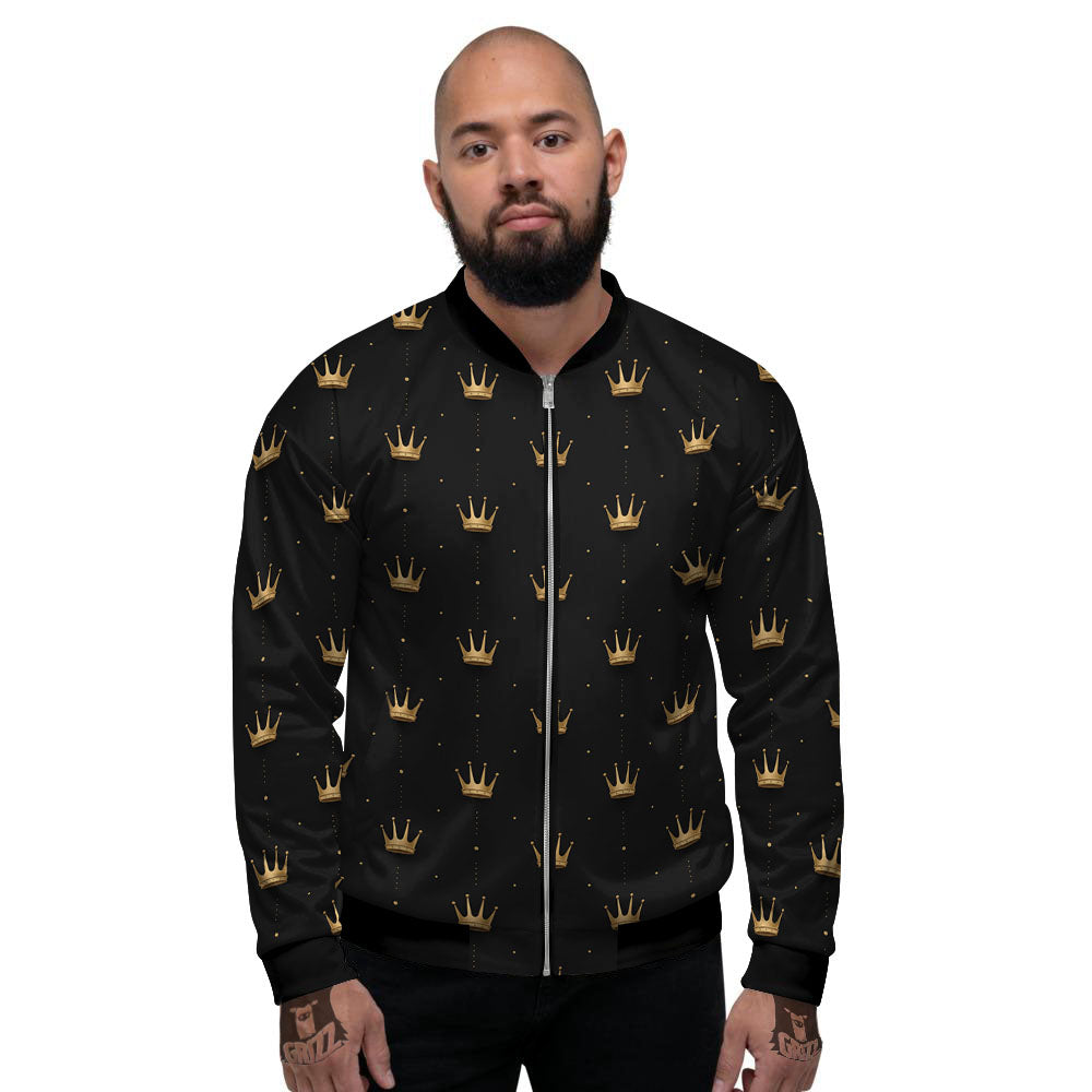 Gold Crown Print Pattern Men's Bomber Jacket-grizzshop
