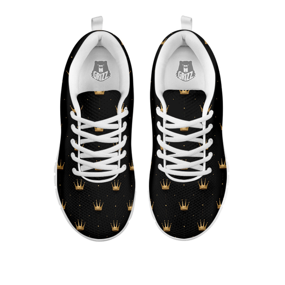 Gold Crown Print Pattern White Sneaker-grizzshop