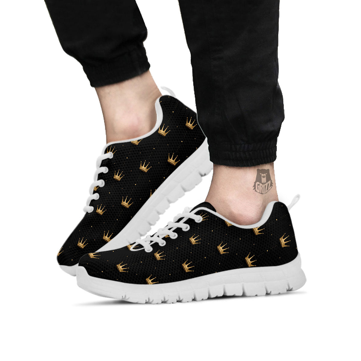 Gold Crown Print Pattern White Sneaker-grizzshop
