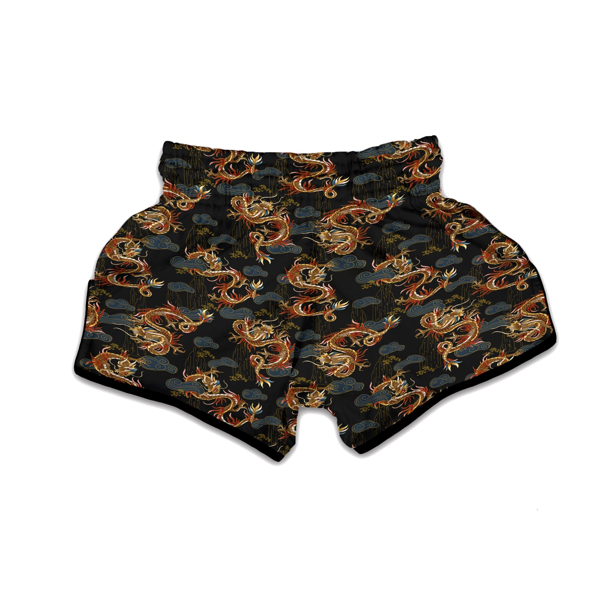 Gold Dragon Japanese Print Pattern Muay Thai Boxing Shorts-grizzshop