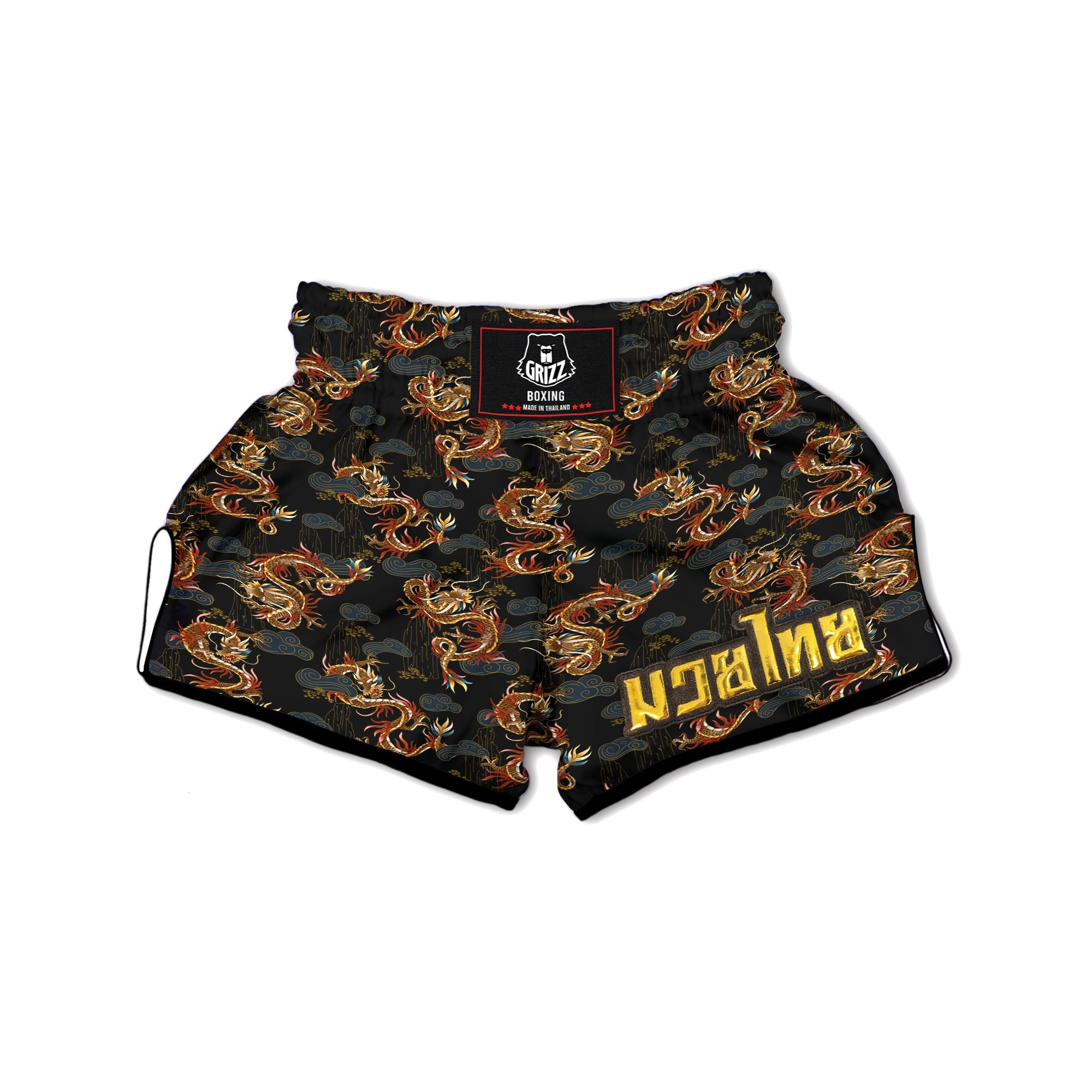 Gold Dragon Japanese Print Pattern Muay Thai Boxing Shorts-grizzshop