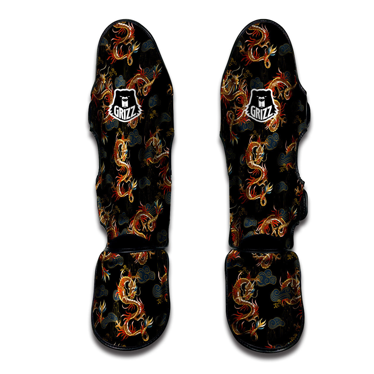 Gold Dragon Japanese Print Pattern Muay Thai Shin Guards-grizzshop