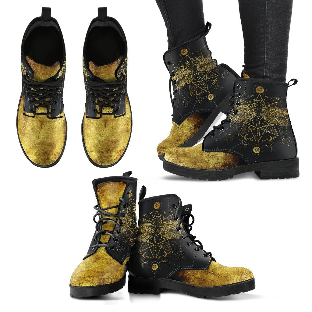 Gold Dragonfly Women's Leather Boots-grizzshop