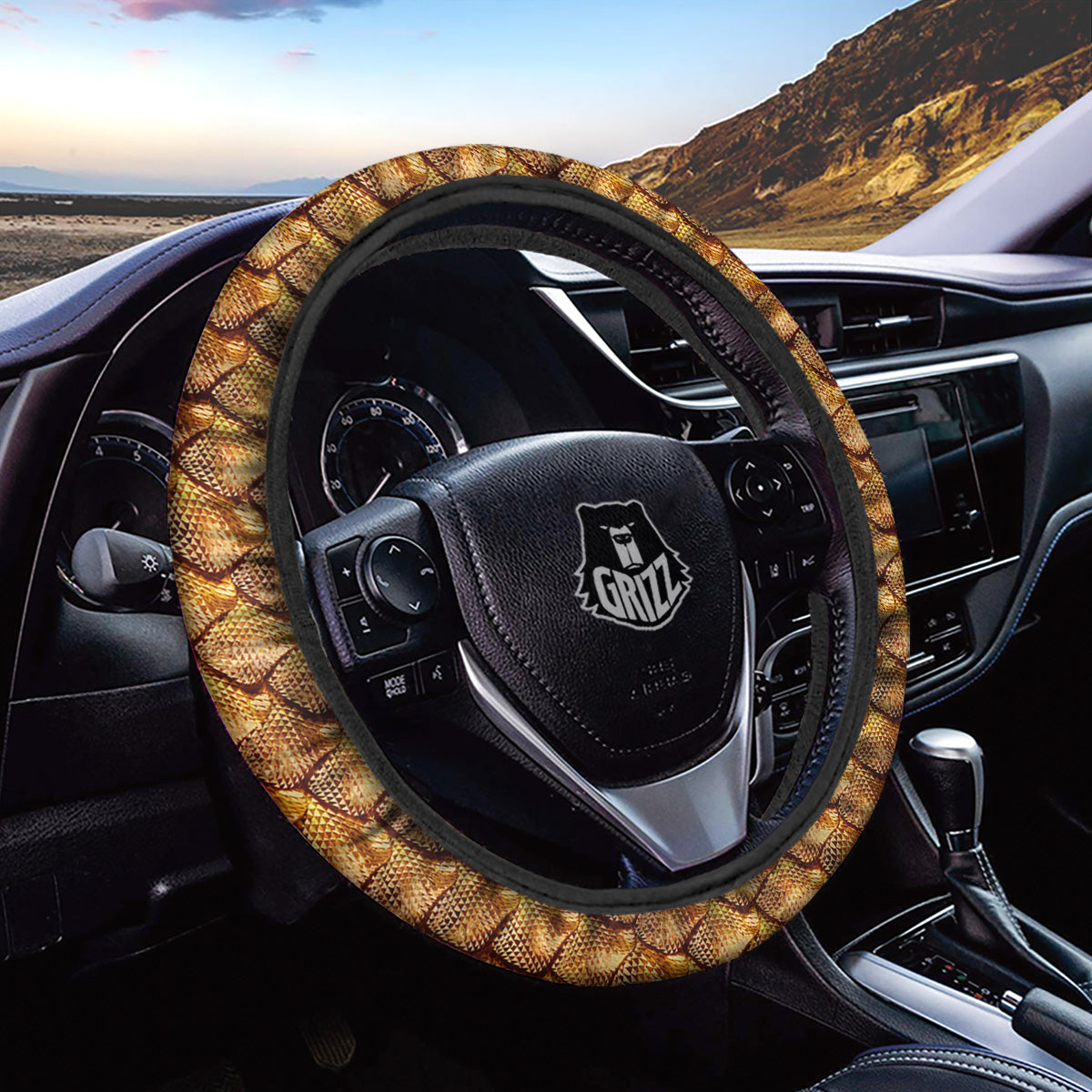 Gold Dragons Skin 3D Print Pattern Car Steering Wheel Cover-grizzshop