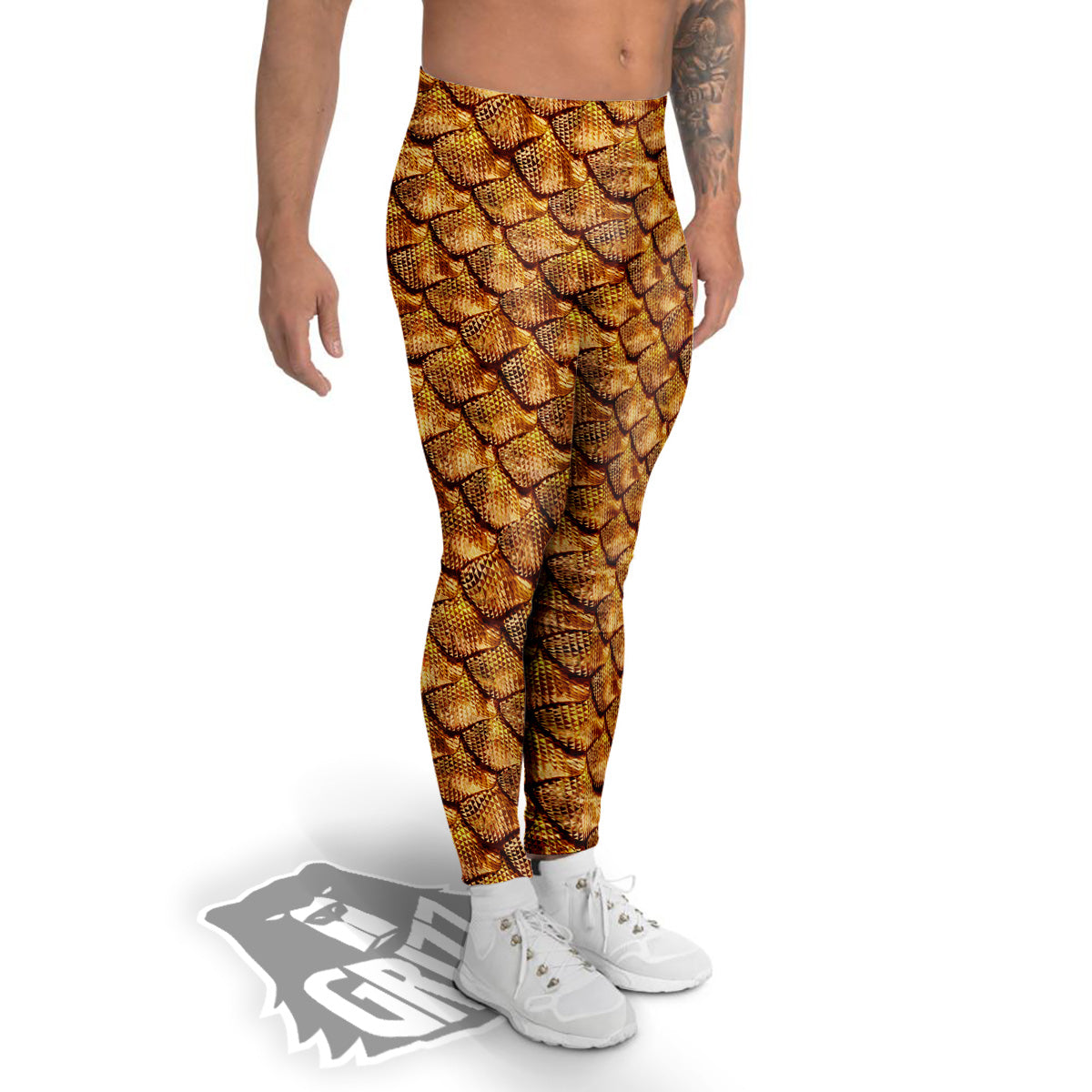 Gold Dragons Skin 3D Print Pattern Men's Leggings-grizzshop