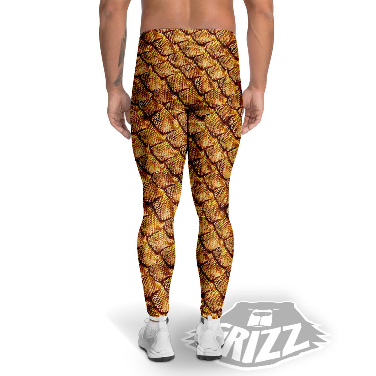 Gold Dragons Skin 3D Print Pattern Men's Leggings-grizzshop