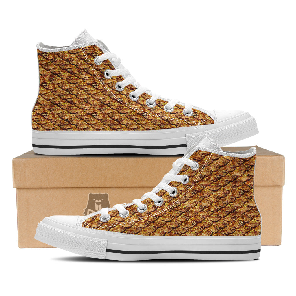 Gold Dragons Skin 3D Print Pattern White High Top Shoes-grizzshop