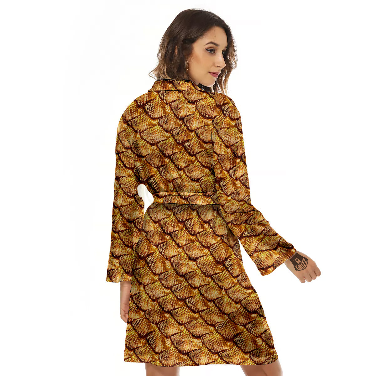 Gold Dragons Skin 3D Print Pattern Women's Robe-grizzshop