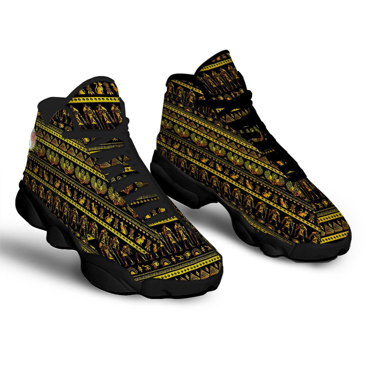 Gold Egypt Ethnic Print Black Basketball Shoes-grizzshop