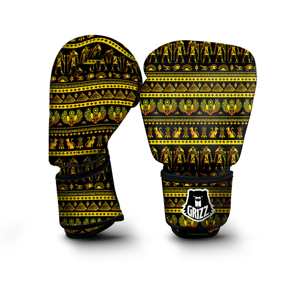 Gold Egypt Ethnic Print Boxing Gloves-grizzshop