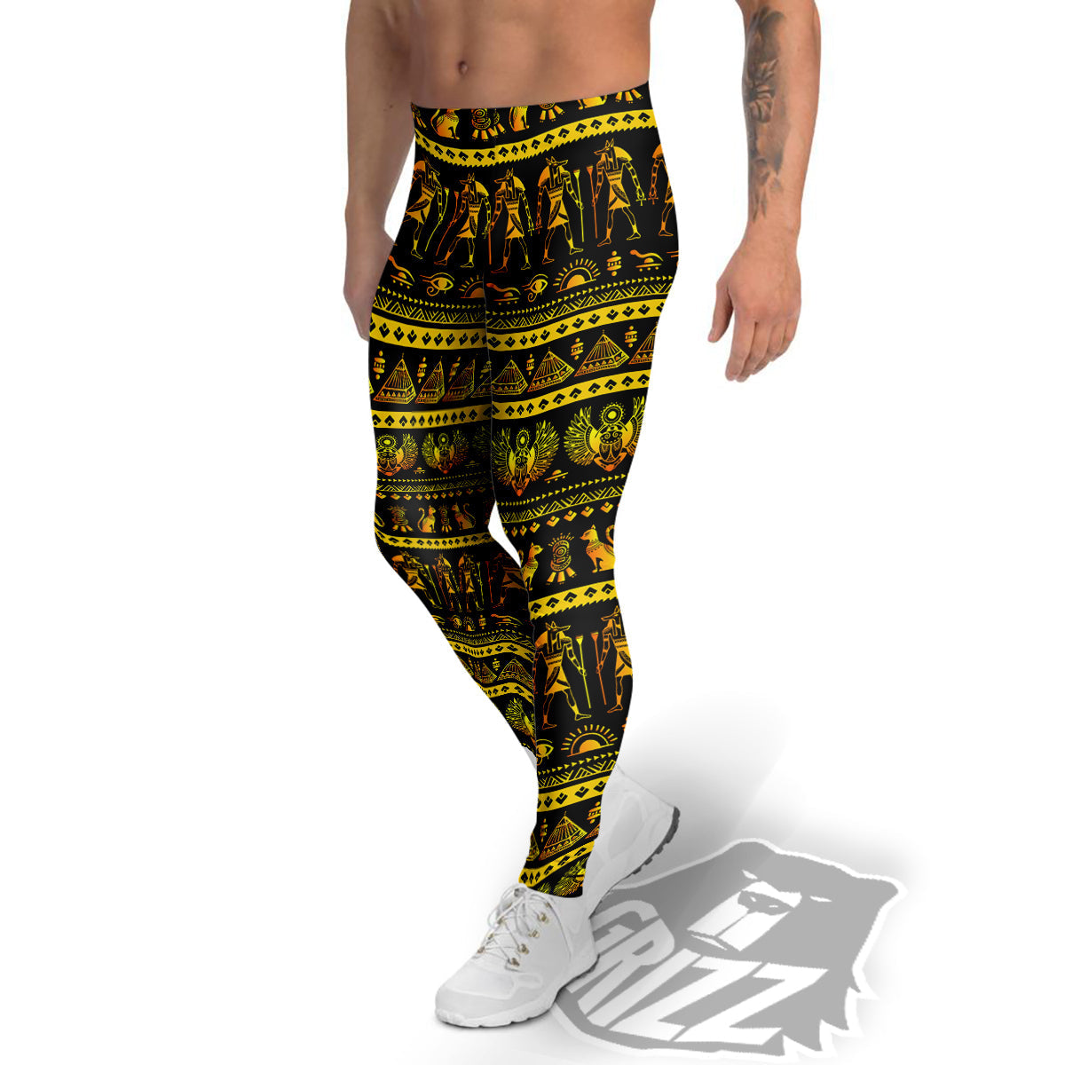 Gold Egypt Ethnic Print Men's Leggings-grizzshop