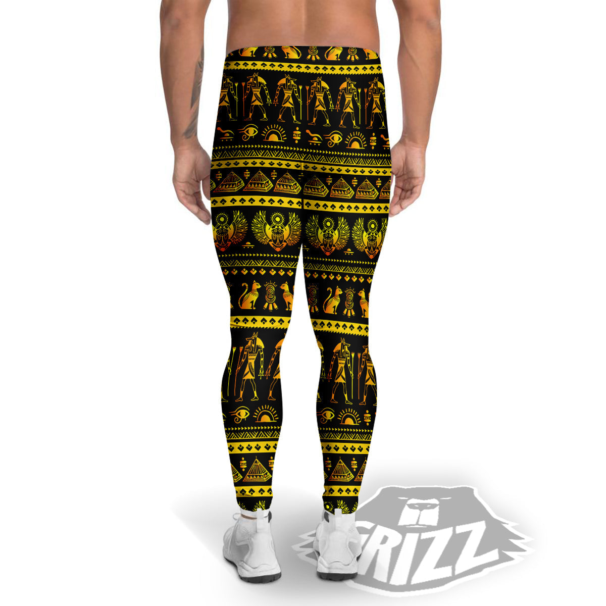 Gold Egypt Ethnic Print Men's Leggings-grizzshop