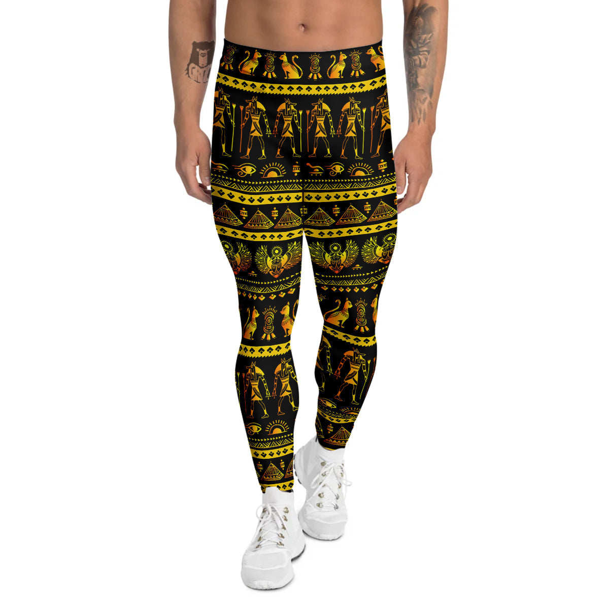 Gold Egypt Ethnic Print Men's Leggings-grizzshop