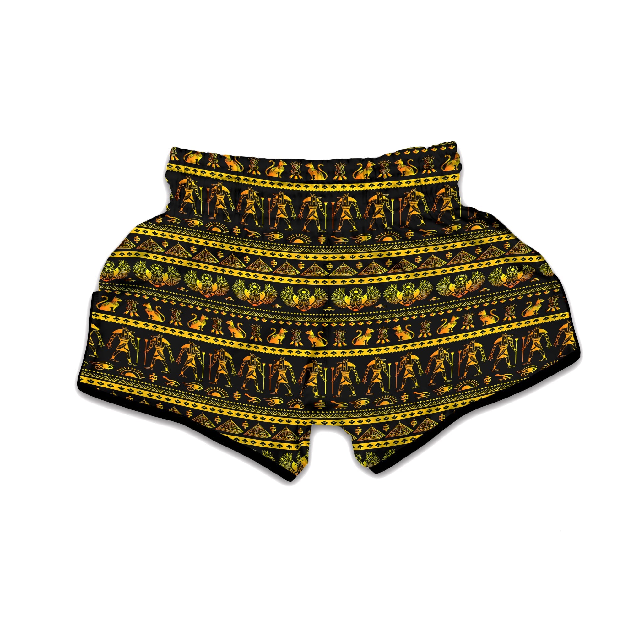 Gold Egypt Ethnic Print Muay Thai Boxing Shorts-grizzshop