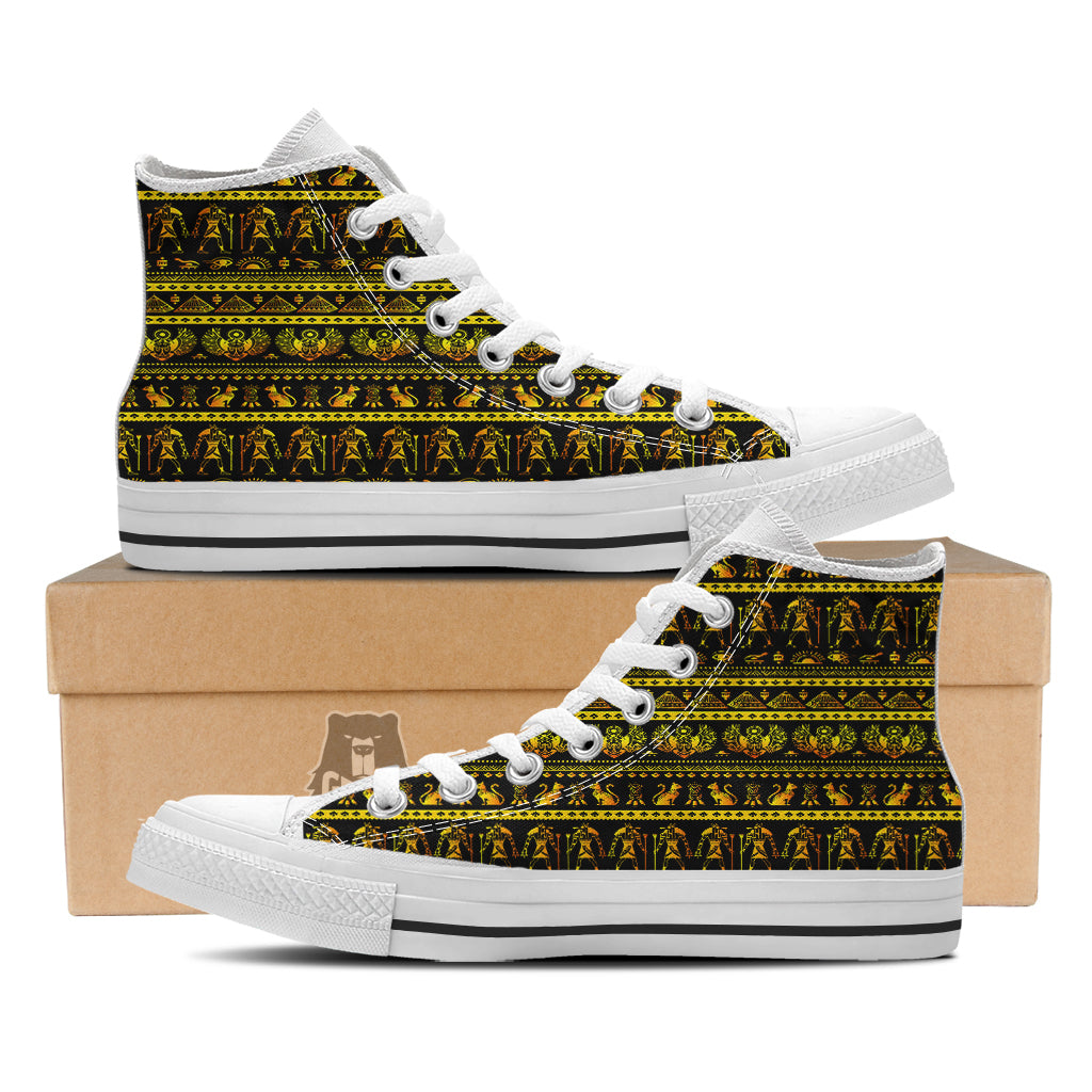 Gold Egypt Ethnic Print White High Top Shoes-grizzshop
