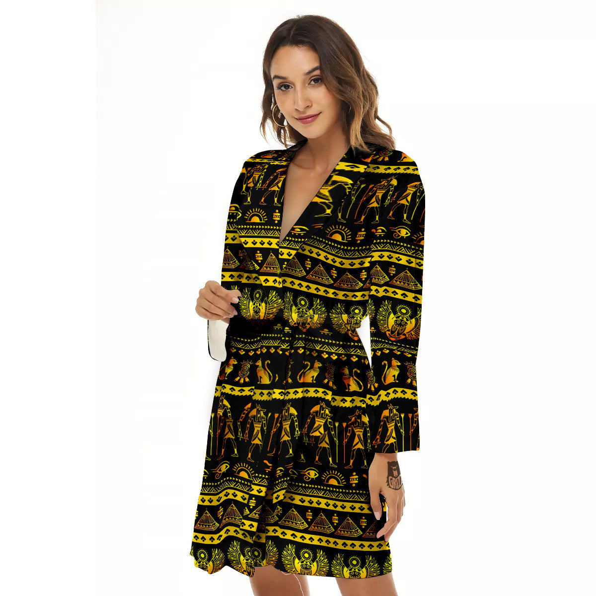 Gold Egypt Ethnic Print Women's Robe-grizzshop