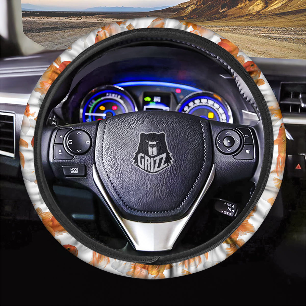 Gold Fish And White Print Pattern Car Steering Wheel Cover-grizzshop