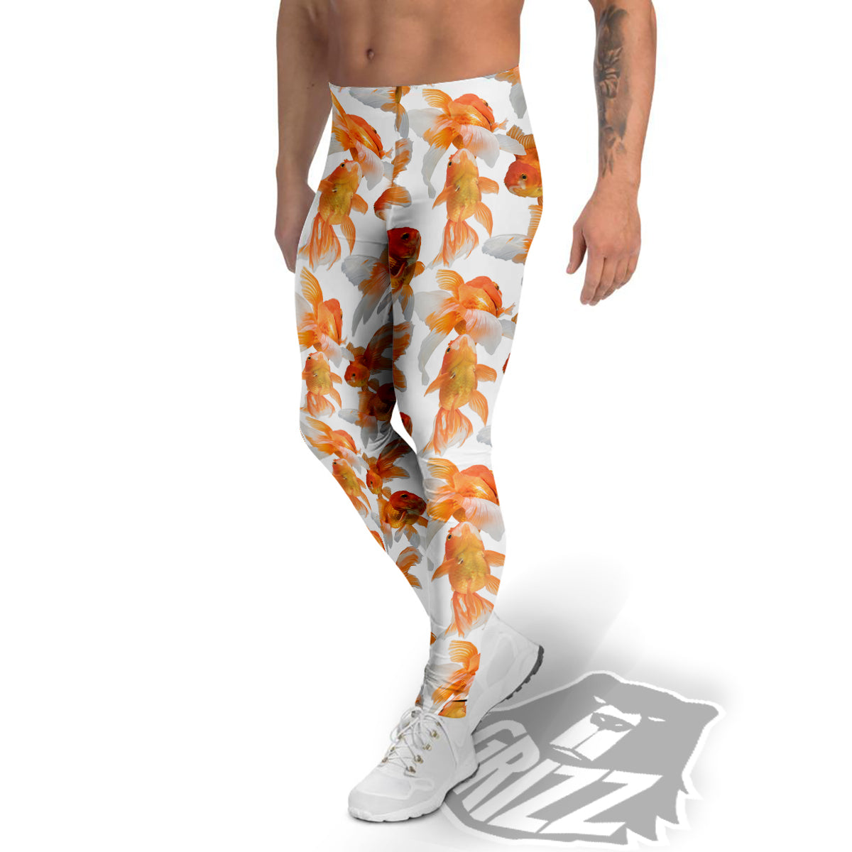 Gold Fish And White Print Pattern Men's Leggings-grizzshop