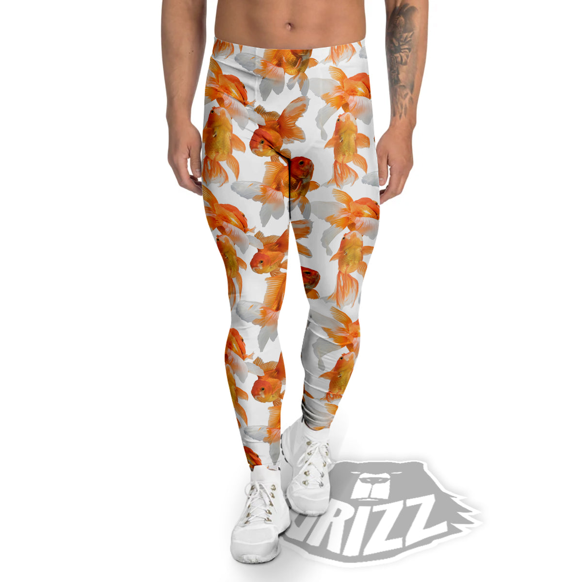 Gold Fish And White Print Pattern Men's Leggings-grizzshop