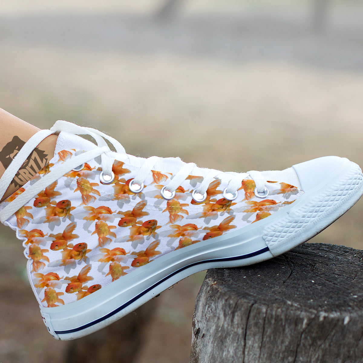 Gold Fish And White Print Pattern White High Top Shoes-grizzshop