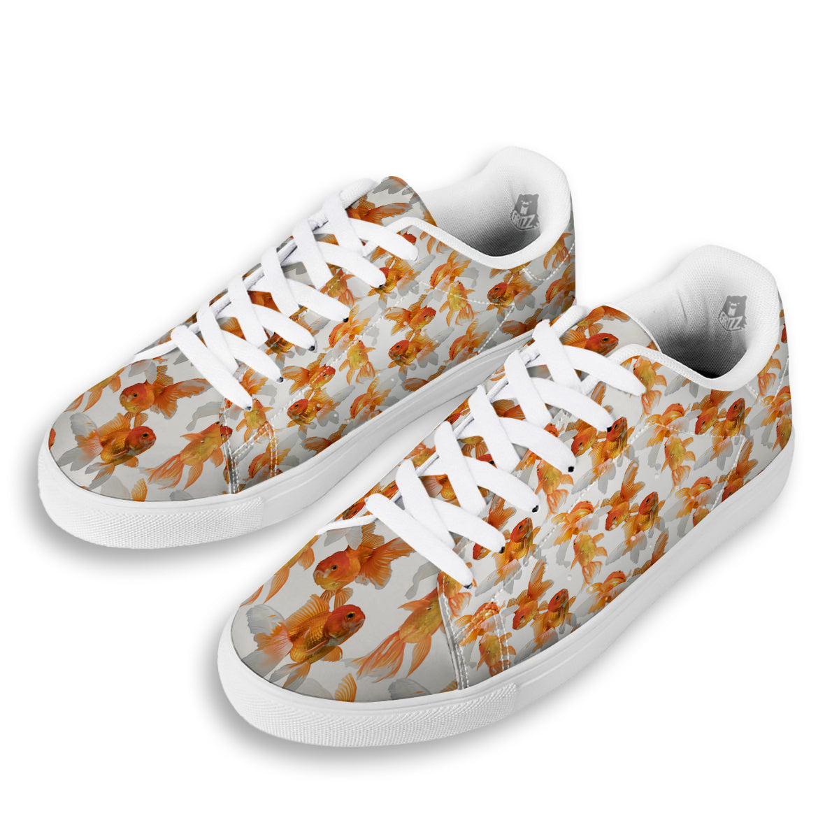 Gold Fish And White Print Pattern White Low Top Sneakers-grizzshop