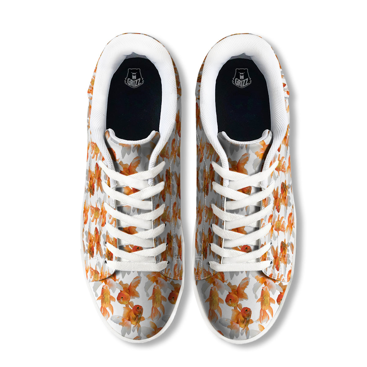 Gold Fish And White Print Pattern White Low Top Sneakers-grizzshop