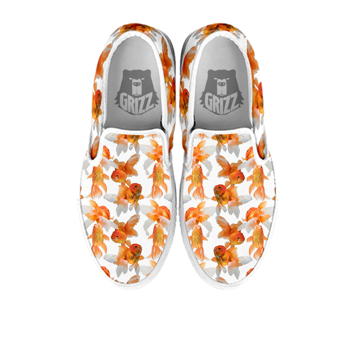 Gold Fish And White Print Pattern White Slip On Shoes-grizzshop