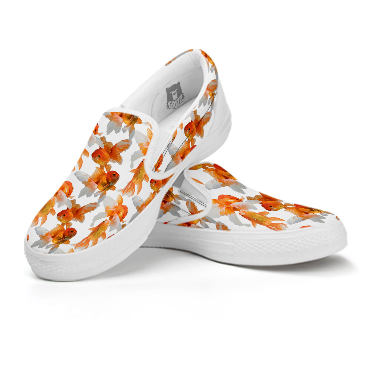 Gold Fish And White Print Pattern White Slip On Shoes-grizzshop