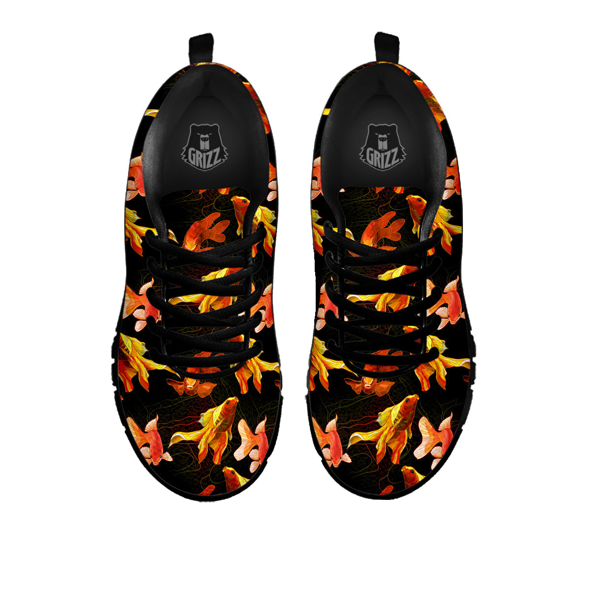 Gold Fish Drawing Print Pattern Black Sneaker-grizzshop