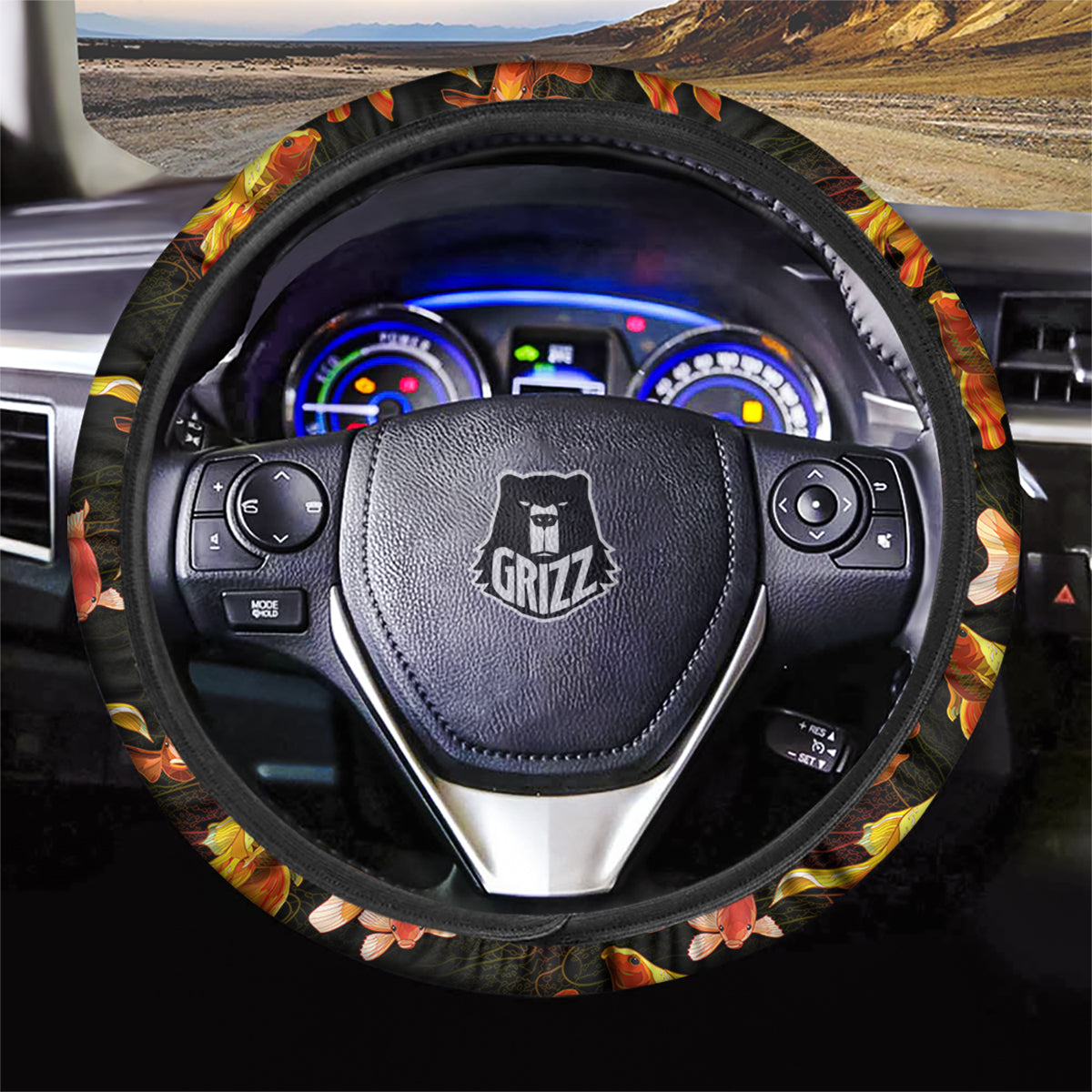 Gold Fish Drawing Print Pattern Car Steering Wheel Cover-grizzshop