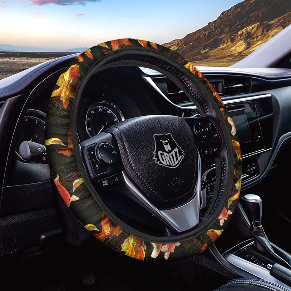Gold Fish Drawing Print Pattern Car Steering Wheel Cover-grizzshop