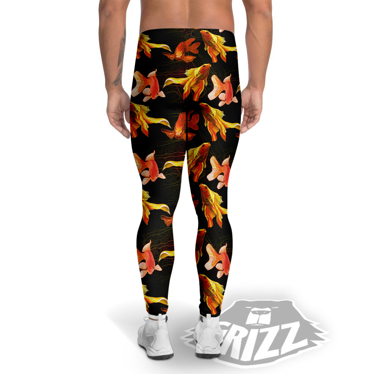 Gold Fish Drawing Print Pattern Men's Leggings-grizzshop