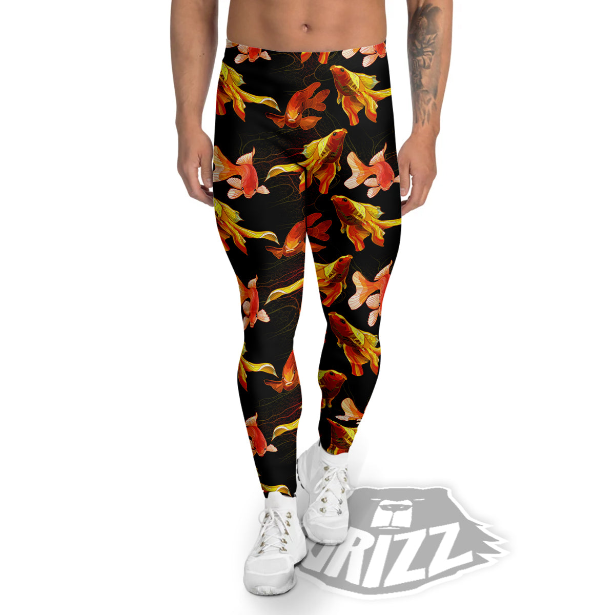 Gold Fish Drawing Print Pattern Men's Leggings-grizzshop