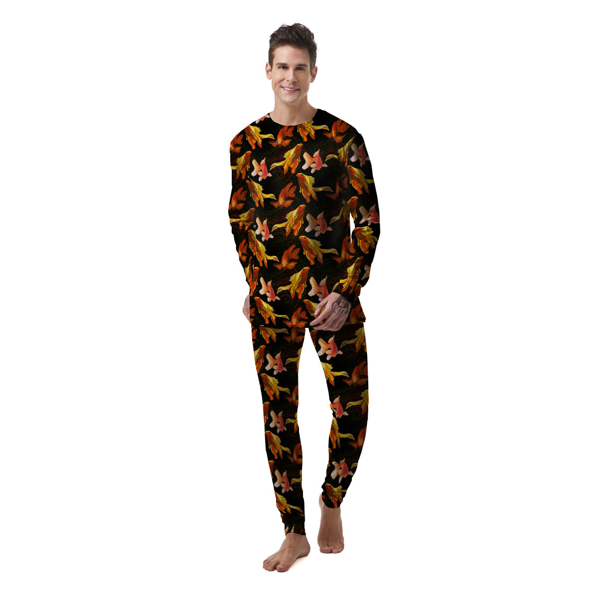 Gold Fish Drawing Print Pattern Men's Pajamas-grizzshop